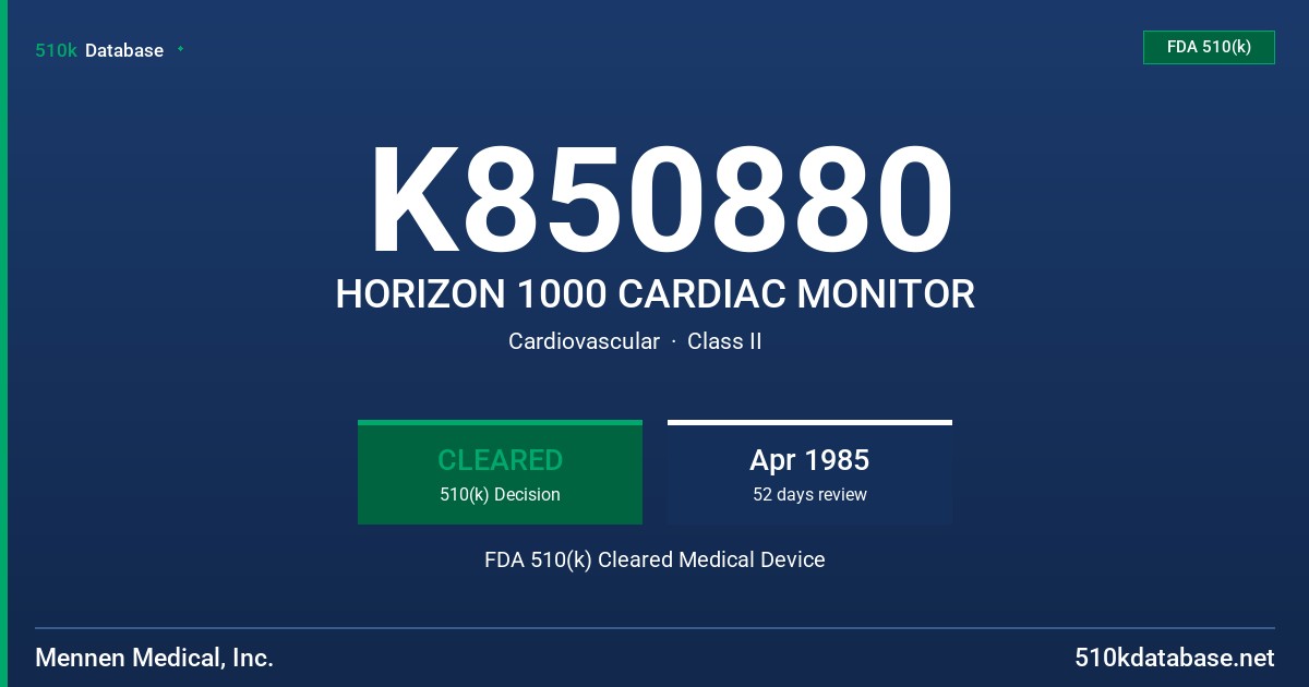 K850880 HORIZON 1000 CARDIAC MONITOR FDA 510(k) Cleared Medical Device