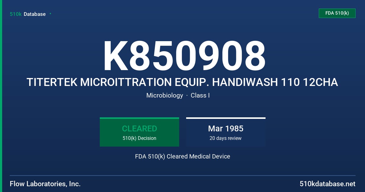 K850908 TITERTEK MICROITTRATION EQUIP. HANDIWASH 110 12CHA FDA 510(k) Cleared Medical Device
