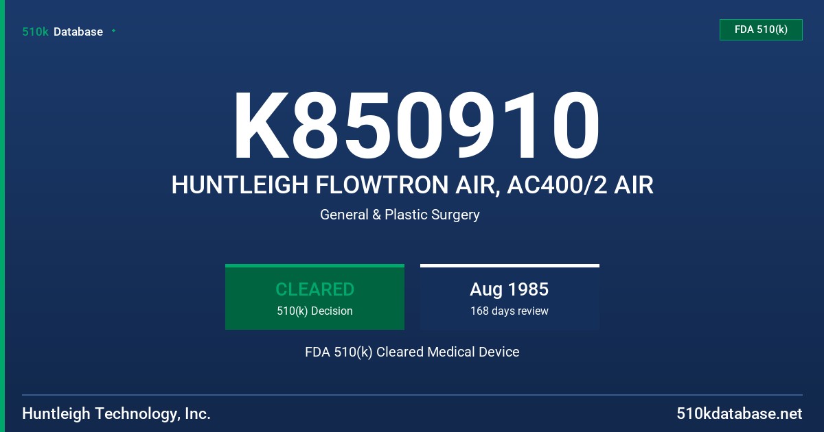 K850910 HUNTLEIGH FLOWTRON AIR, AC400/2 AIR FDA 510(k) Cleared Medical Device