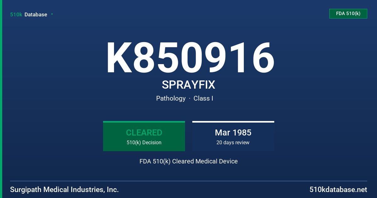 K850916 SPRAYFIX FDA 510(k) Cleared Medical Device