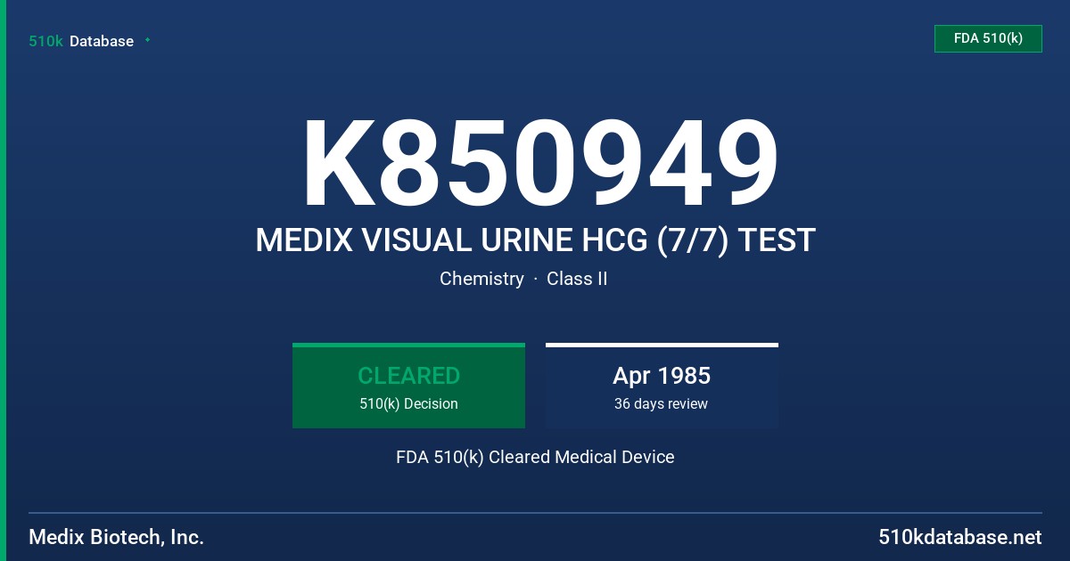 K850949 MEDIX VISUAL URINE HCG (7/7) TEST FDA 510(k) Cleared Medical Device