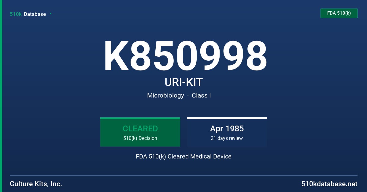 K850998 URI-KIT FDA 510(k) Cleared Medical Device