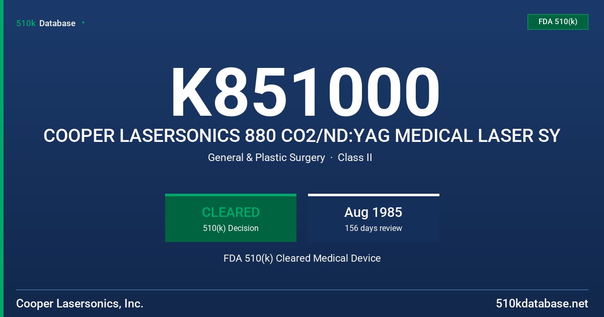 K851000 COOPER LASERSONICS 880 CO2/ND:YAG MEDICAL LASER SY FDA 510(k) Cleared Medical Device