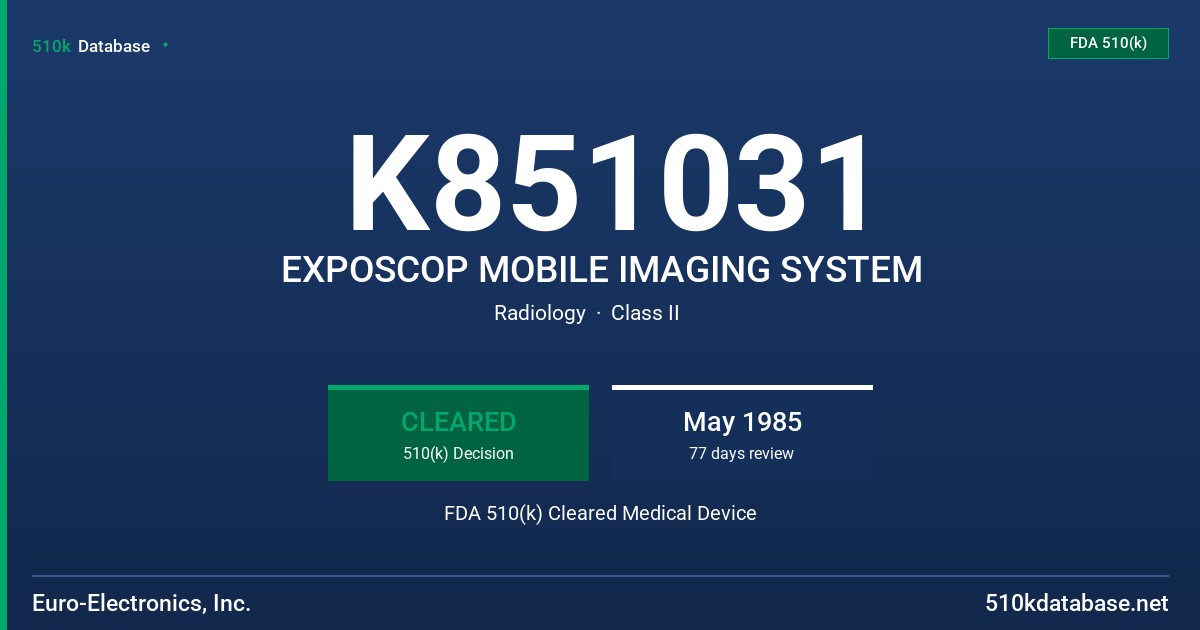 K851031 EXPOSCOP MOBILE IMAGING SYSTEM FDA 510(k) Cleared Medical Device