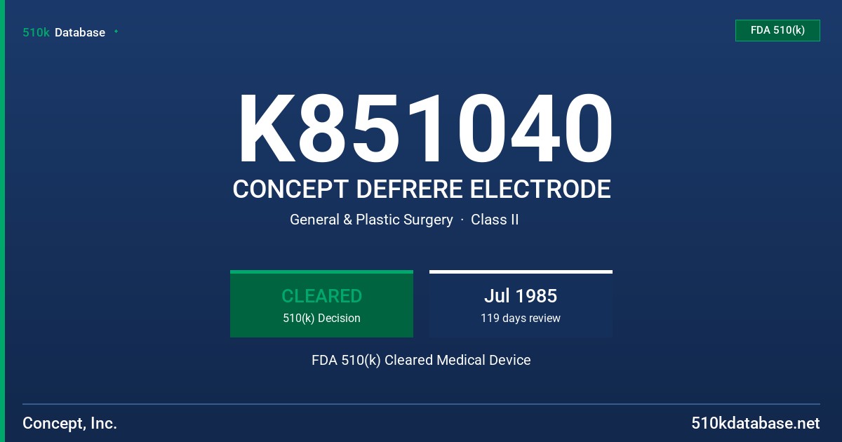 K851040 CONCEPT DEFRERE ELECTRODE FDA 510(k) Cleared Medical Device