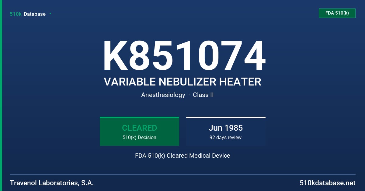 K851074 VARIABLE NEBULIZER HEATER FDA 510(k) Cleared Medical Device