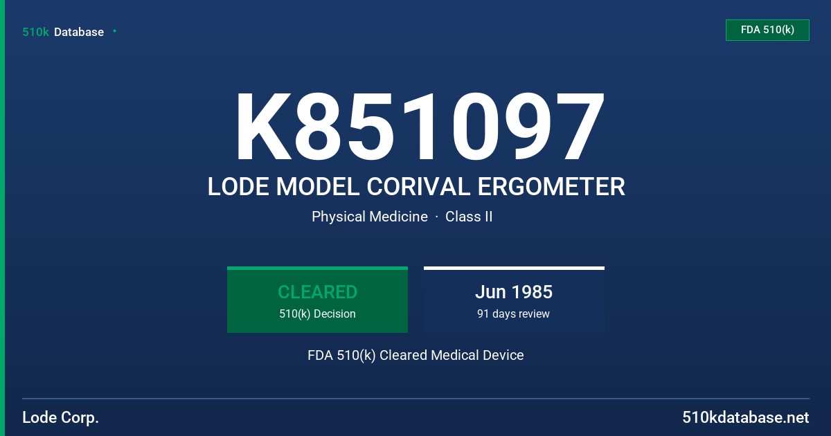 K851097 LODE MODEL CORIVAL ERGOMETER FDA 510(k) Cleared Medical Device