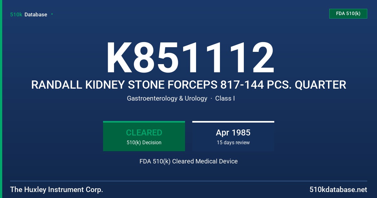 K851112 RANDALL KIDNEY STONE FORCEPS 817-144 PCS. QUARTER FDA 510(k) Cleared Medical Device