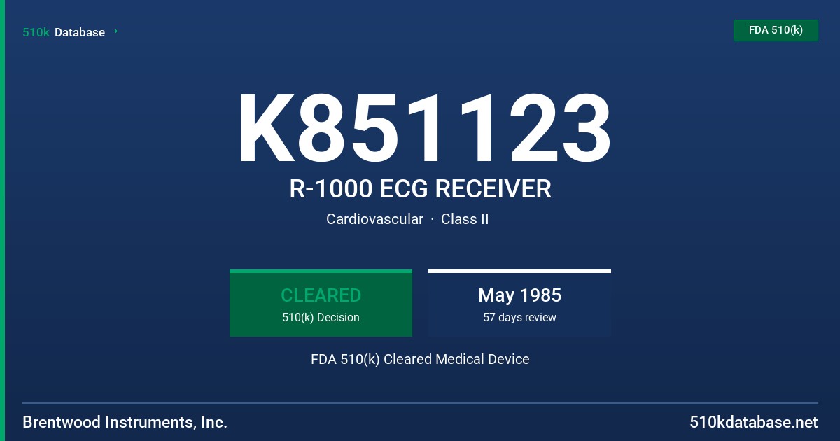 K851123 R-1000 ECG RECEIVER FDA 510(k) Cleared Medical Device