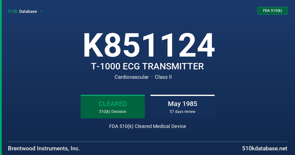 K851124 T-1000 ECG TRANSMITTER FDA 510(k) Cleared Medical Device