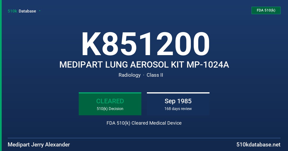 K851200 MEDIPART LUNG AEROSOL KIT MP-1024A FDA 510(k) Cleared Medical Device