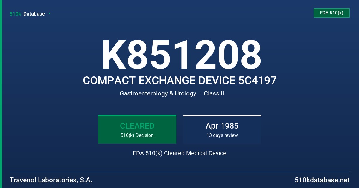 K851208 COMPACT EXCHANGE DEVICE 5C4197 FDA 510(k) Cleared Medical Device