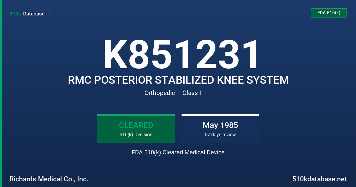 K851231 RMC POSTERIOR STABILIZED KNEE SYSTEM FDA 510(k) Cleared Medical Device
