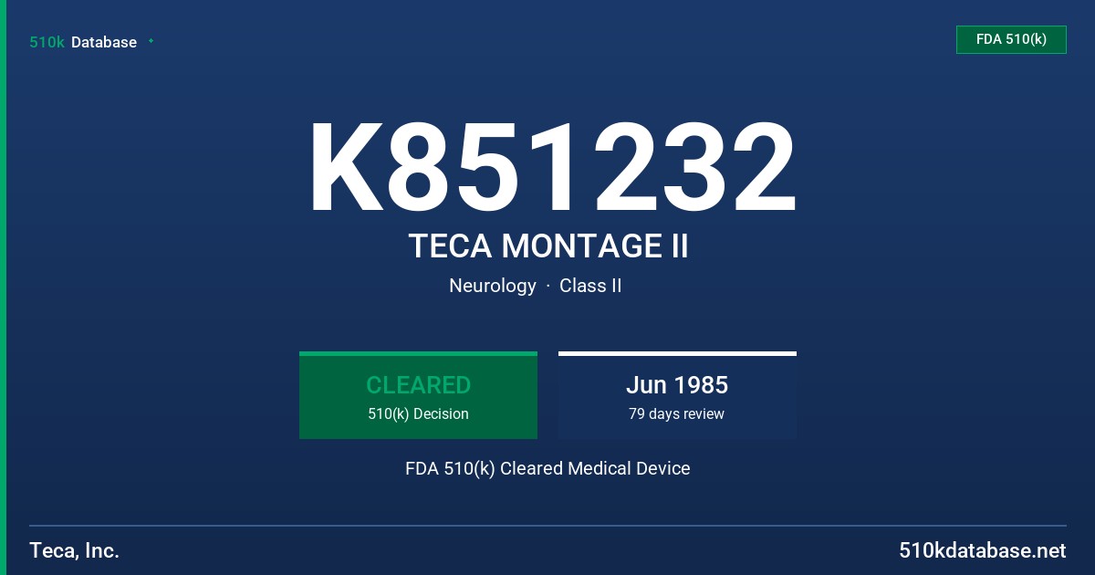 K851232 TECA MONTAGE II FDA 510(k) Cleared Medical Device