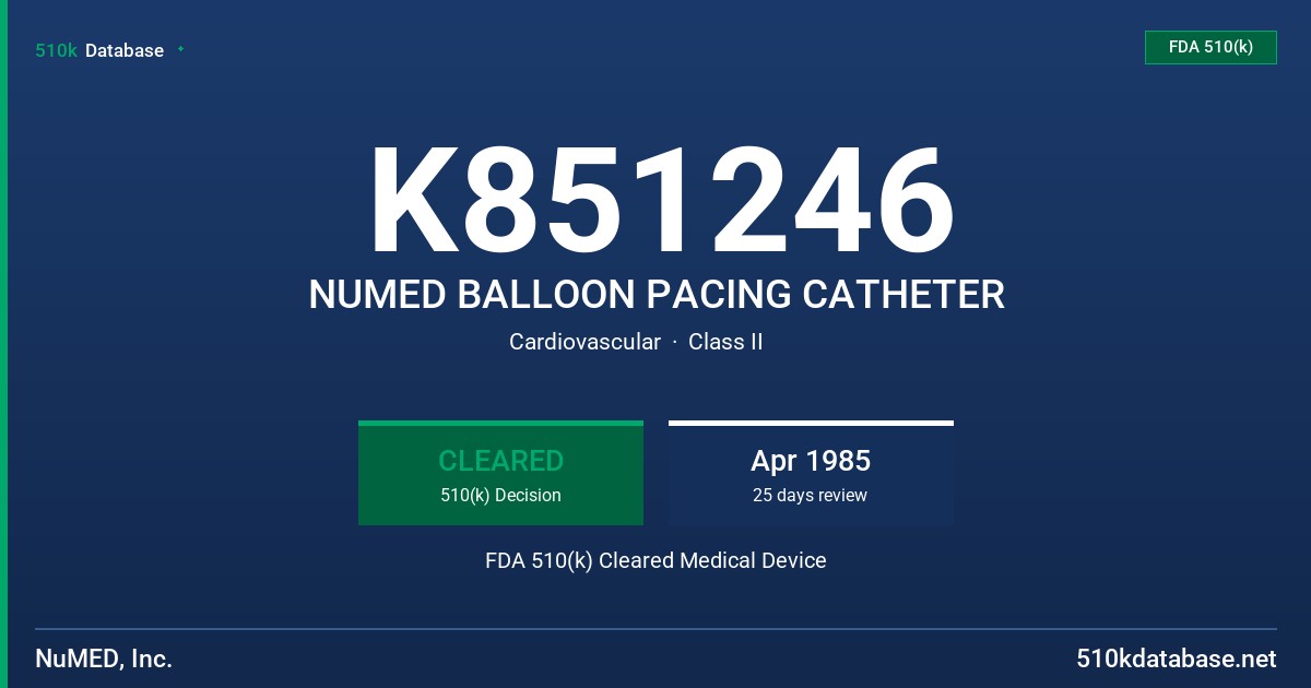 K851246 NUMED BALLOON PACING CATHETER FDA 510(k) Cleared Medical Device
