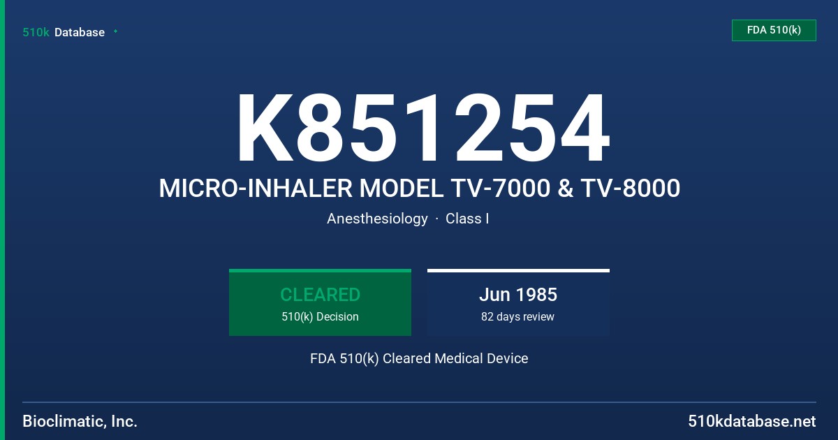 K851254 MICRO-INHALER MODEL TV-7000 & TV-8000 FDA 510(k) Cleared Medical Device