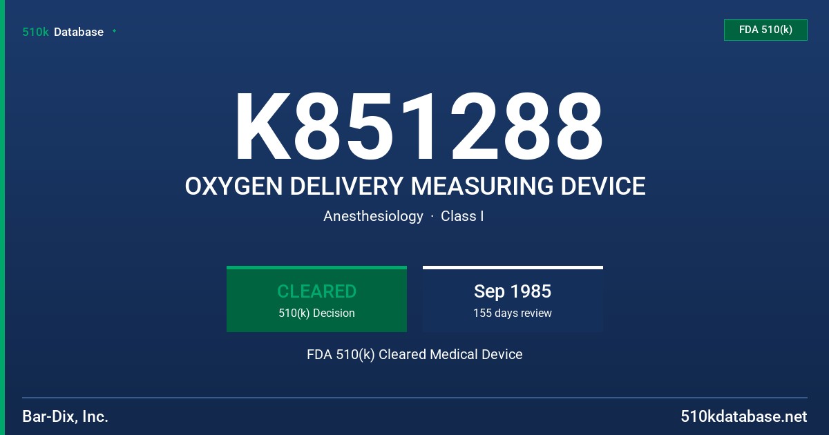K851288 OXYGEN DELIVERY MEASURING DEVICE FDA 510(k) Cleared Medical Device