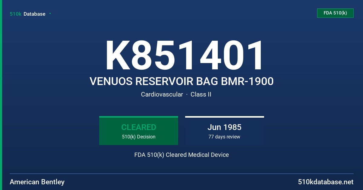 K851401 VENUOS RESERVOIR BAG BMR-1900 FDA 510(k) Cleared Medical Device