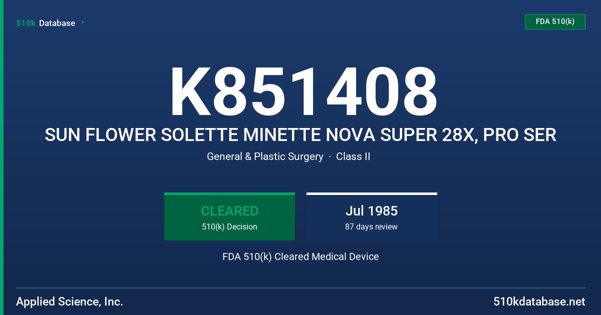 K851408 SUN FLOWER SOLETTE MINETTE NOVA SUPER 28X, PRO SER FDA 510(k) Cleared Medical Device