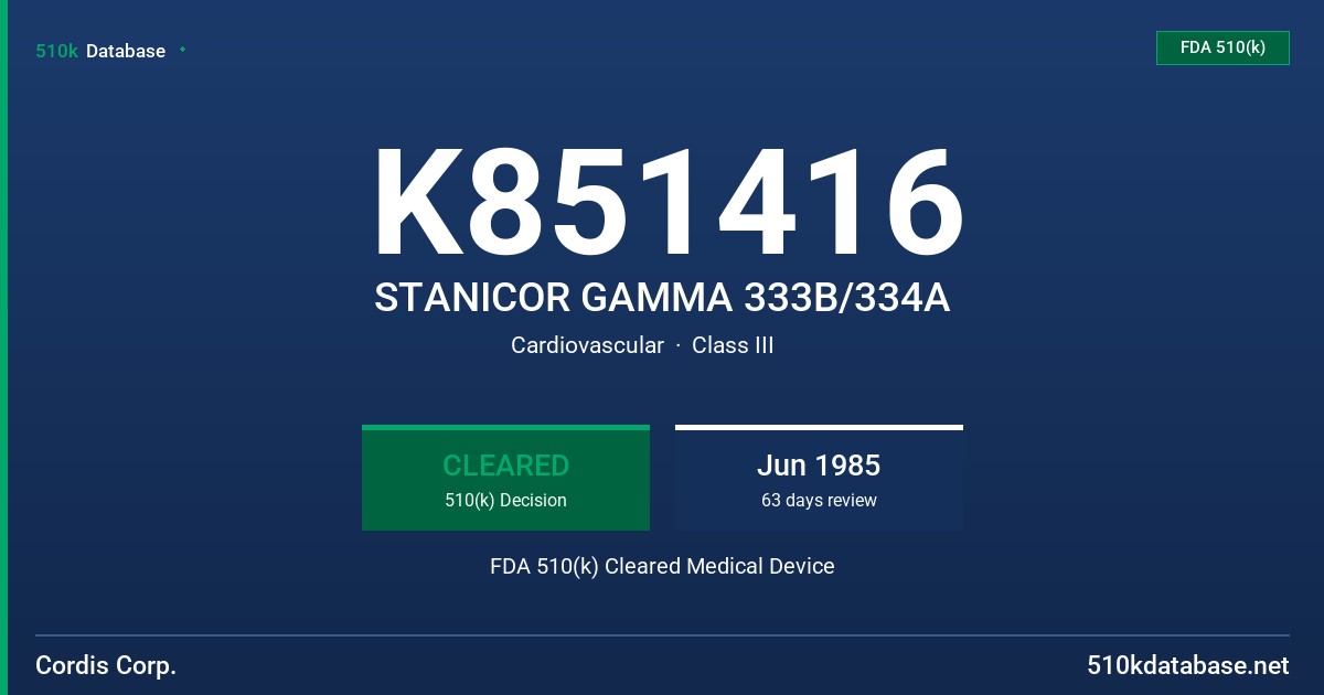 K851416 STANICOR GAMMA 333B/334A FDA 510(k) Cleared Medical Device