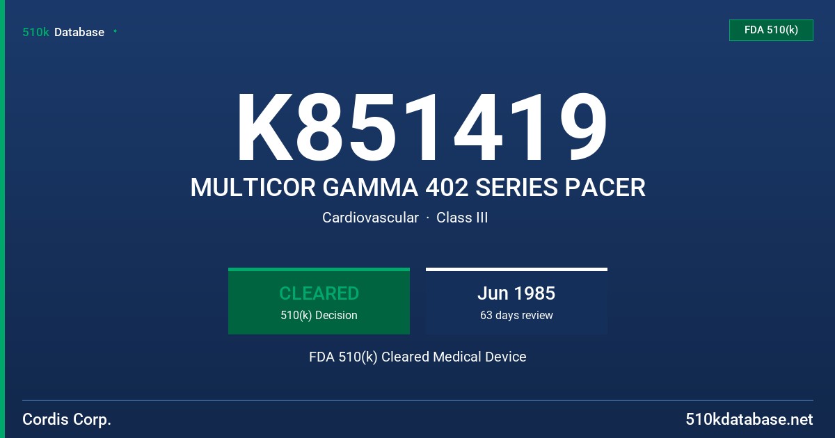 K851419 MULTICOR GAMMA 402 SERIES PACER FDA 510(k) Cleared Medical Device