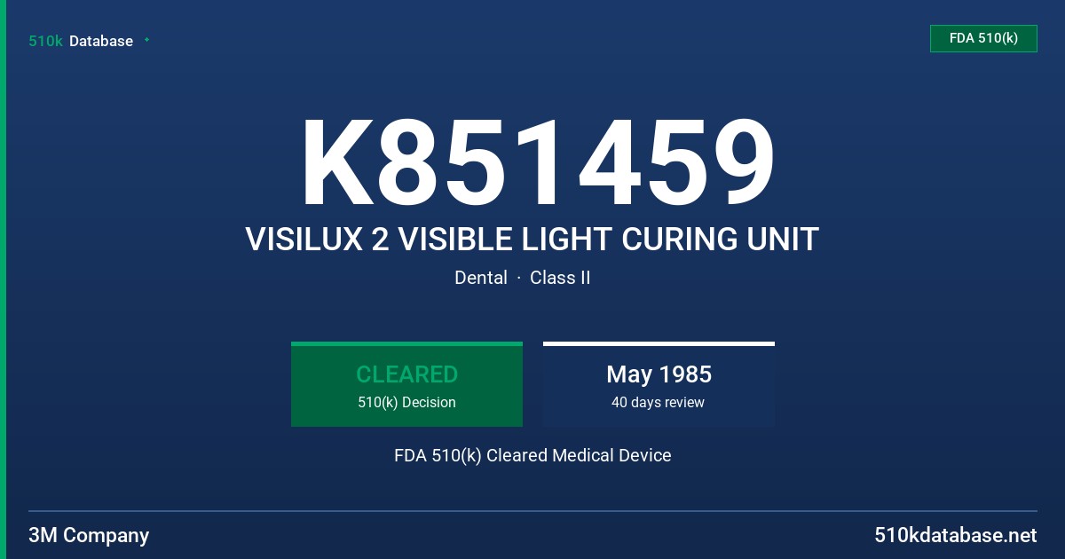 K851459 VISILUX 2 VISIBLE LIGHT CURING UNIT FDA 510(k) Cleared Medical Device