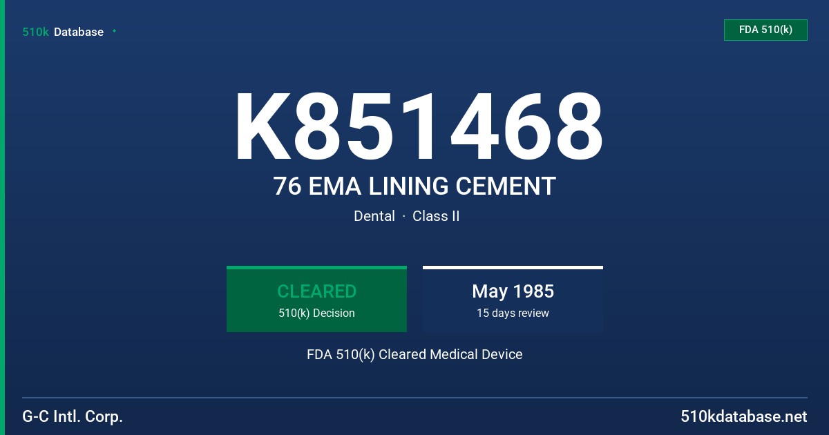 K851468 76 EMA LINING CEMENT FDA 510(k) Cleared Medical Device
