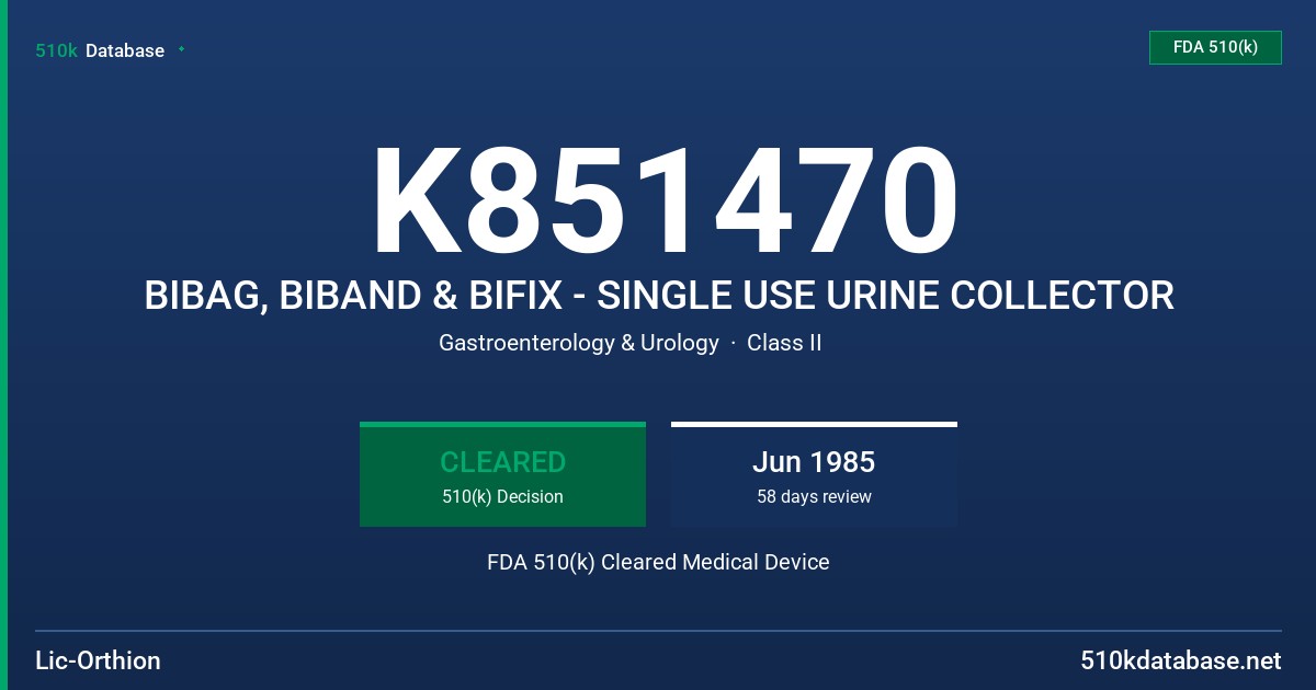 K851470 BIBAG, BIBAND & BIFIX - SINGLE USE URINE COLLECTOR FDA 510(k) Cleared Medical Device