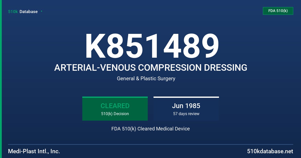 K851489 ARTERIAL-VENOUS COMPRESSION DRESSING FDA 510(k) Cleared Medical Device
