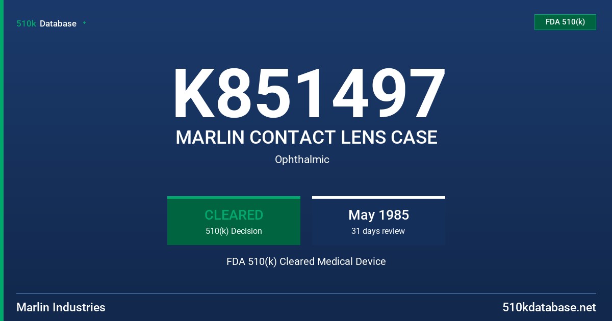 K851497 MARLIN CONTACT LENS CASE FDA 510(k) Cleared Medical Device