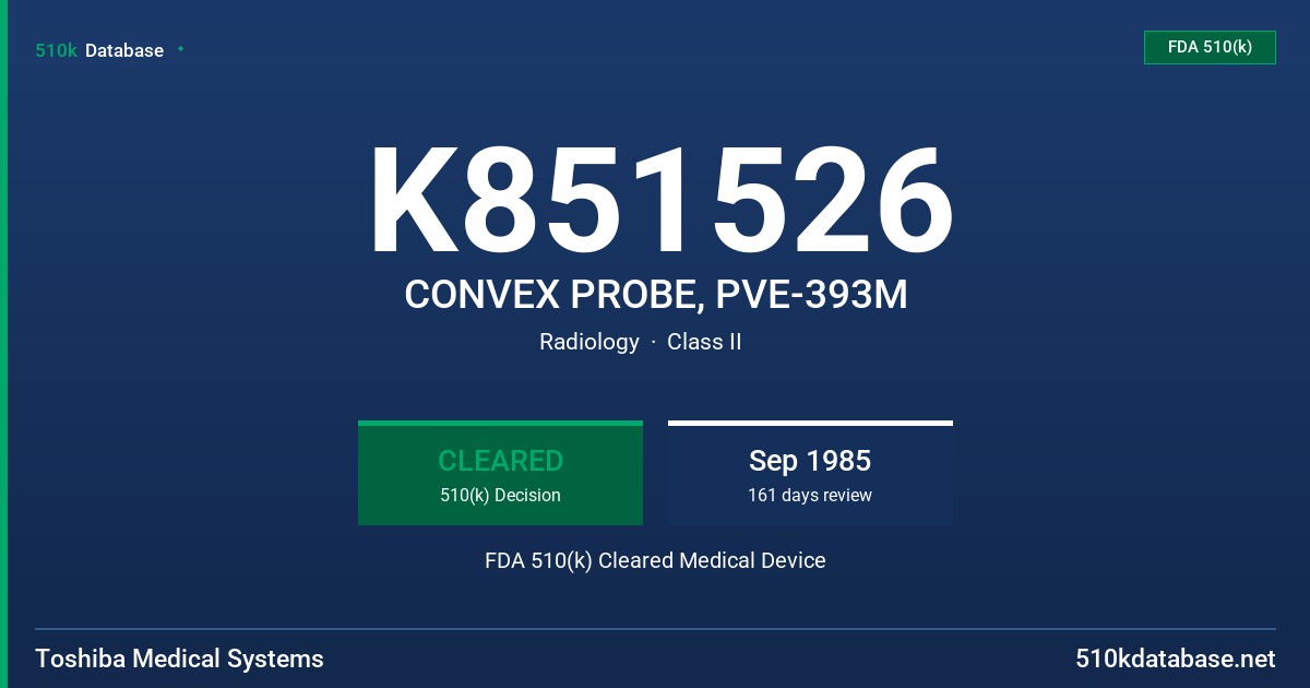 K851526 CONVEX PROBE, PVE-393M FDA 510(k) Cleared Medical Device