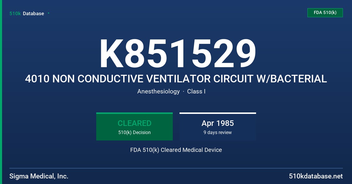 K851529 4010 NON CONDUCTIVE VENTILATOR CIRCUIT W/BACTERIAL FDA 510(k) Cleared Medical Device
