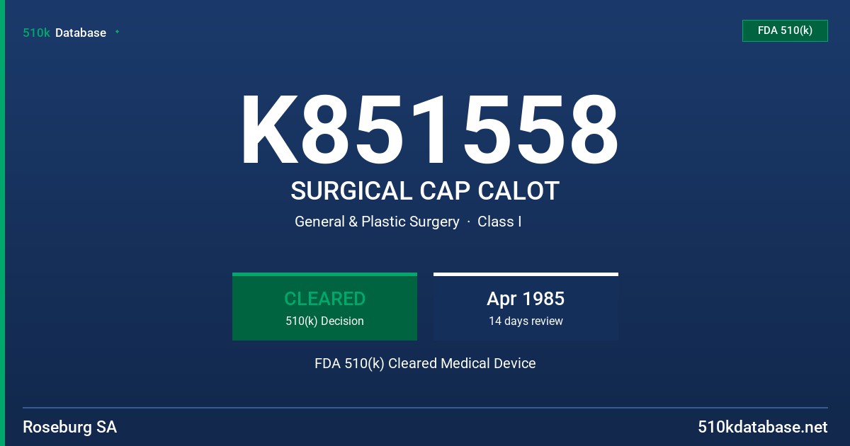 K851558 SURGICAL CAP CALOT FDA 510(k) Cleared Medical Device