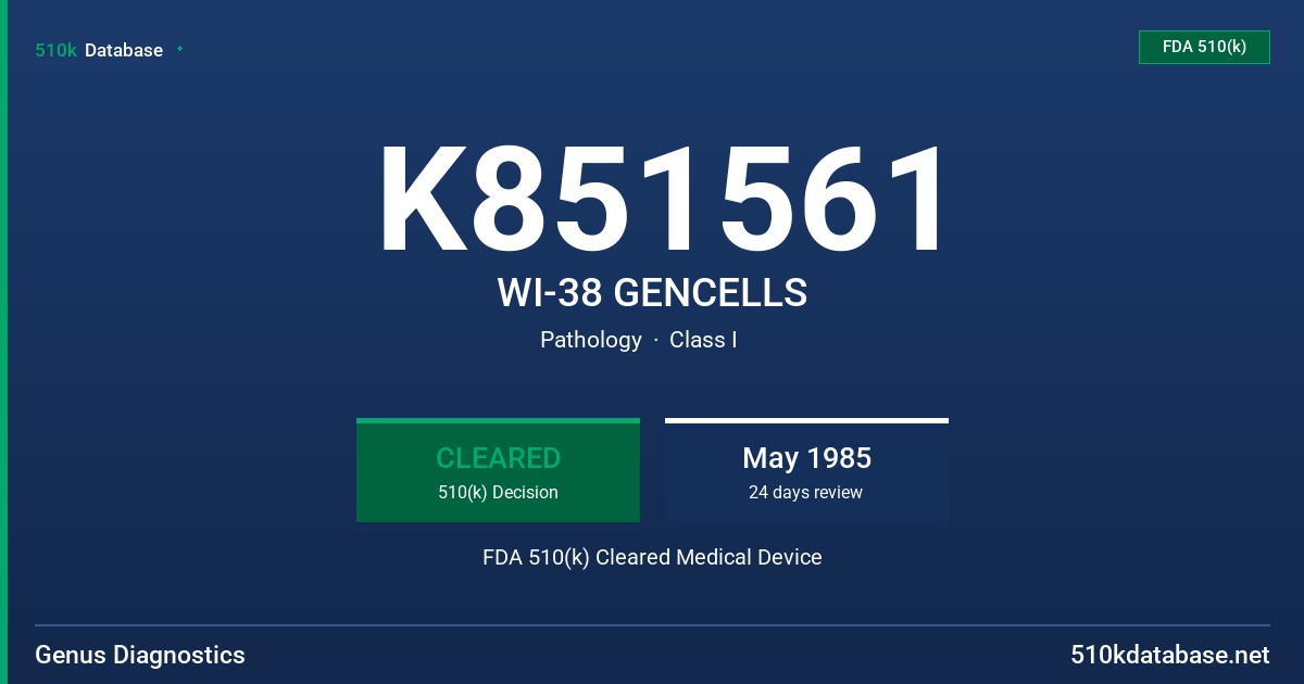 K851561 WI-38 GENCELLS FDA 510(k) Cleared Medical Device