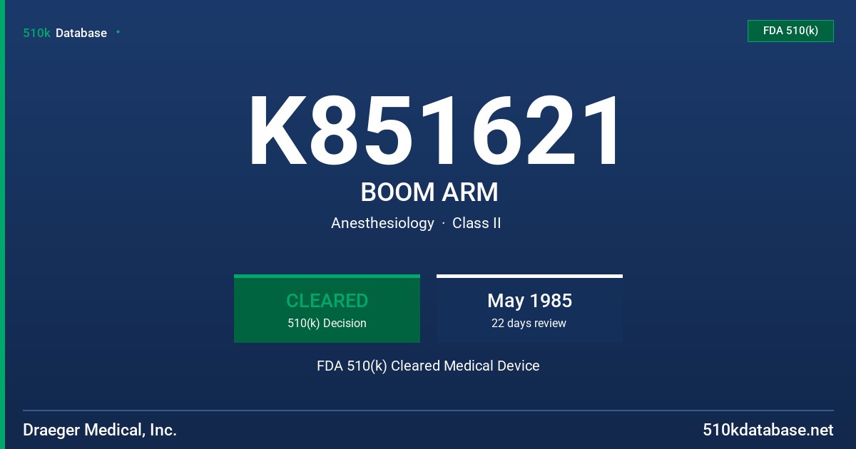 K851621 BOOM ARM FDA 510(k) Cleared Medical Device
