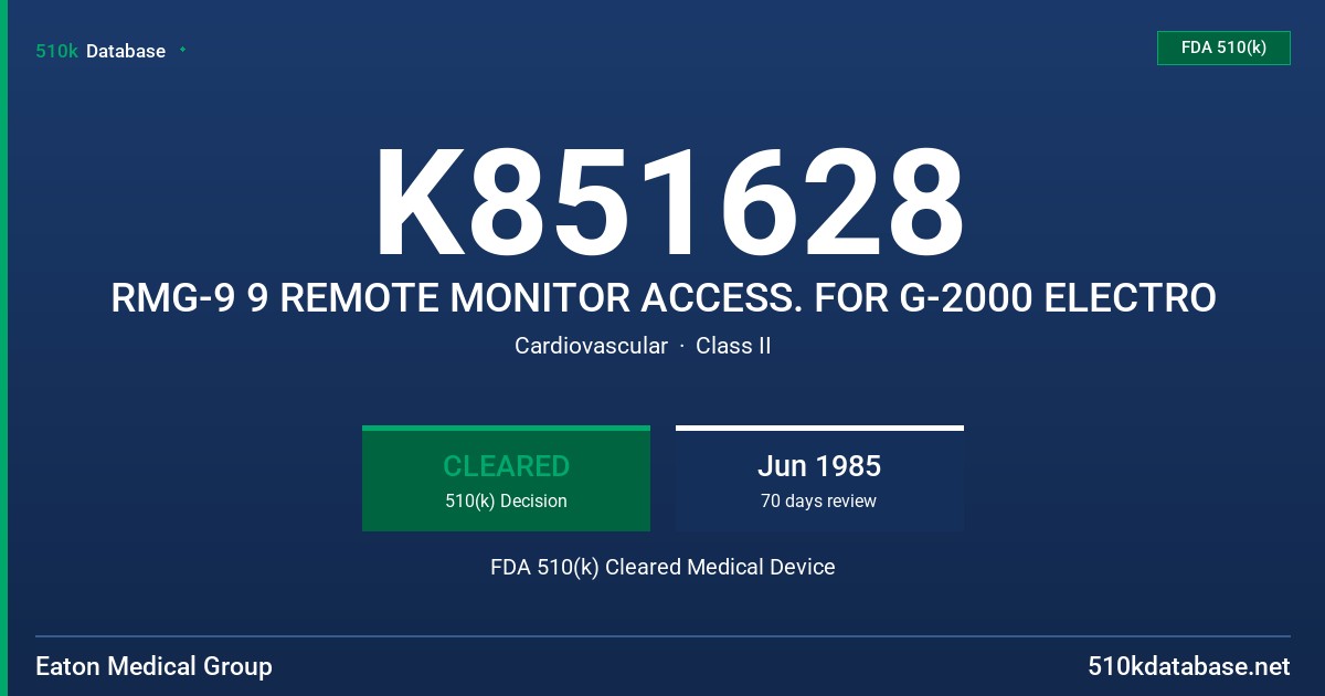 K851628 RMG-9 9 REMOTE MONITOR ACCESS. FOR G-2000 ELECTRO FDA 510(k) Cleared Medical Device