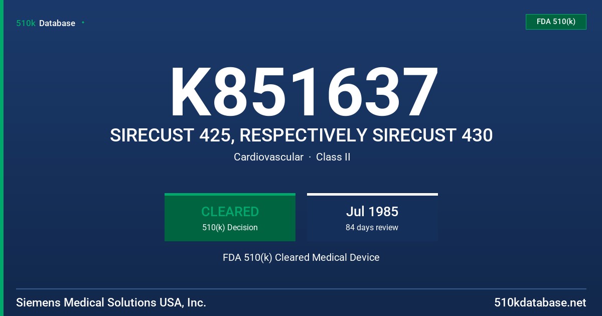 K851637 SIRECUST 425, RESPECTIVELY SIRECUST 430 FDA 510(k) Cleared Medical Device