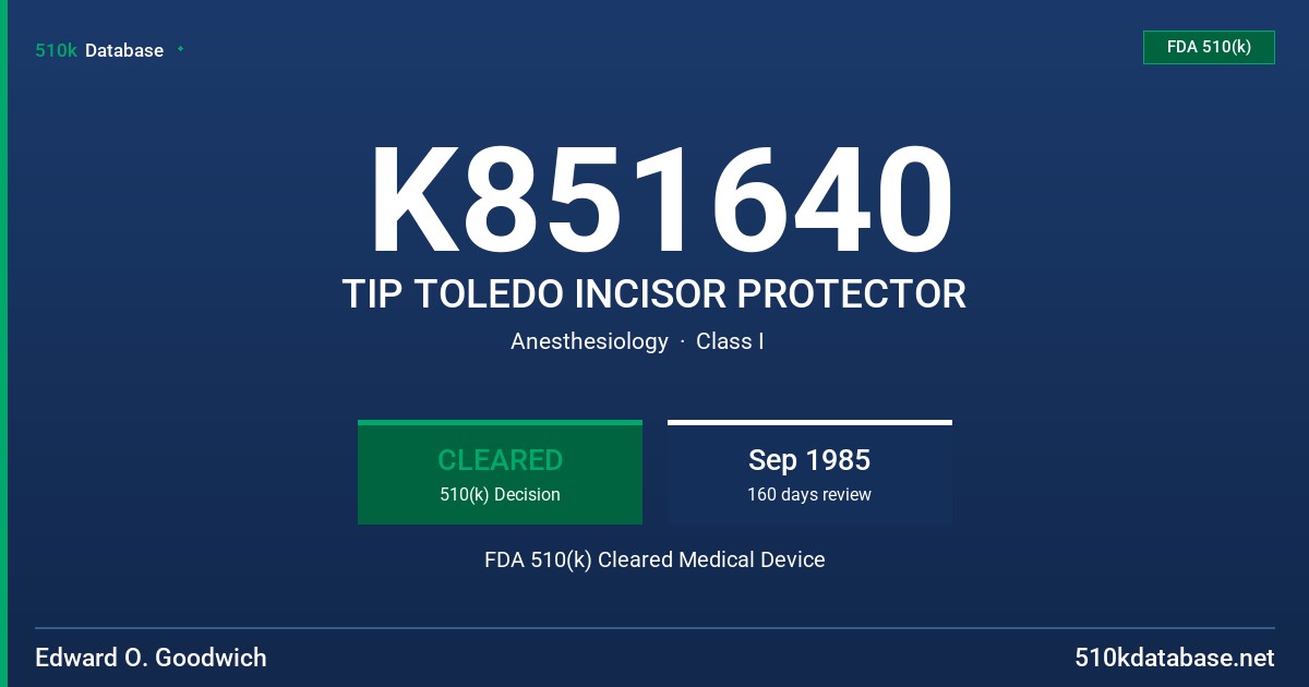 K851640 TIP TOLEDO INCISOR PROTECTOR FDA 510(k) Cleared Medical Device