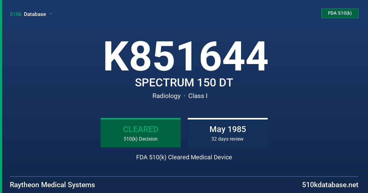 K851644 SPECTRUM 150 DT FDA 510(k) Cleared Medical Device