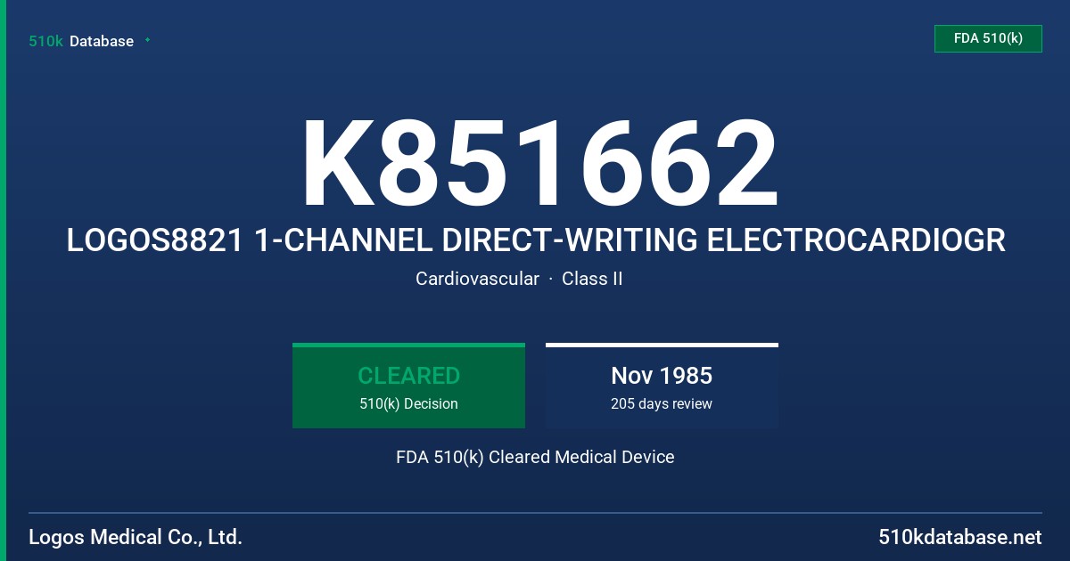 K851662 LOGOS8821 1-CHANNEL DIRECT-WRITING ELECTROCARDIOGR FDA 510(k) Cleared Medical Device