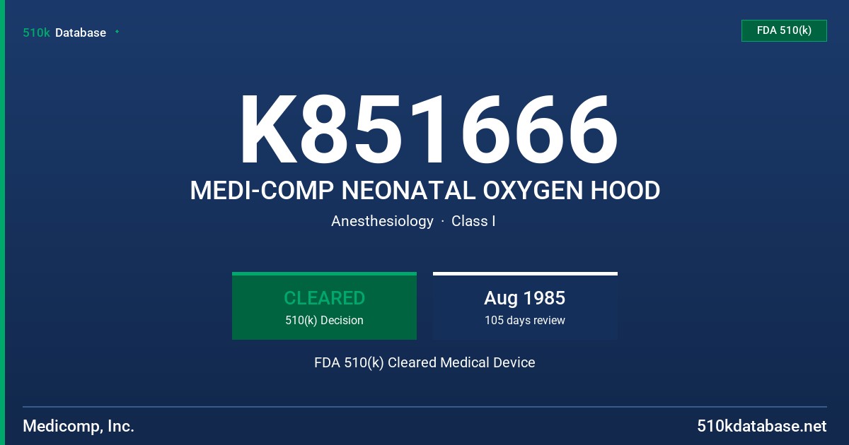 K851666 MEDI-COMP NEONATAL OXYGEN HOOD FDA 510(k) Cleared Medical Device