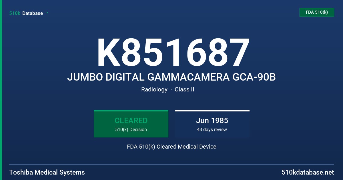 K851687 JUMBO DIGITAL GAMMACAMERA GCA-90B FDA 510(k) Cleared Medical Device