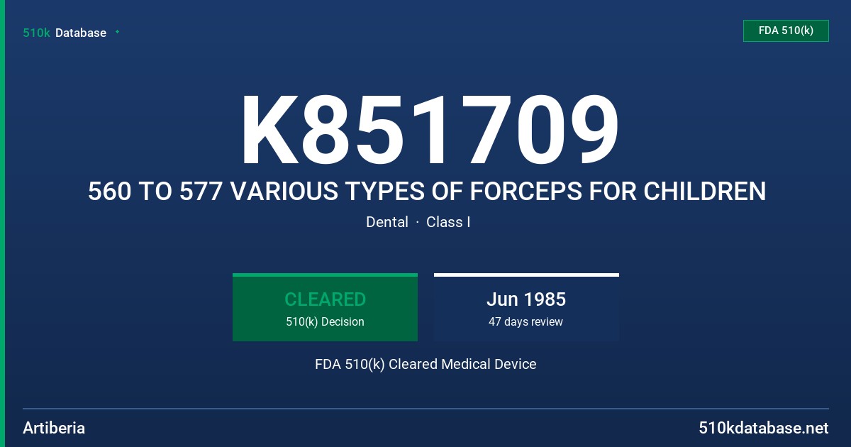 K851709 560 TO 577 VARIOUS TYPES OF FORCEPS FOR CHILDREN FDA 510(k) Cleared Medical Device