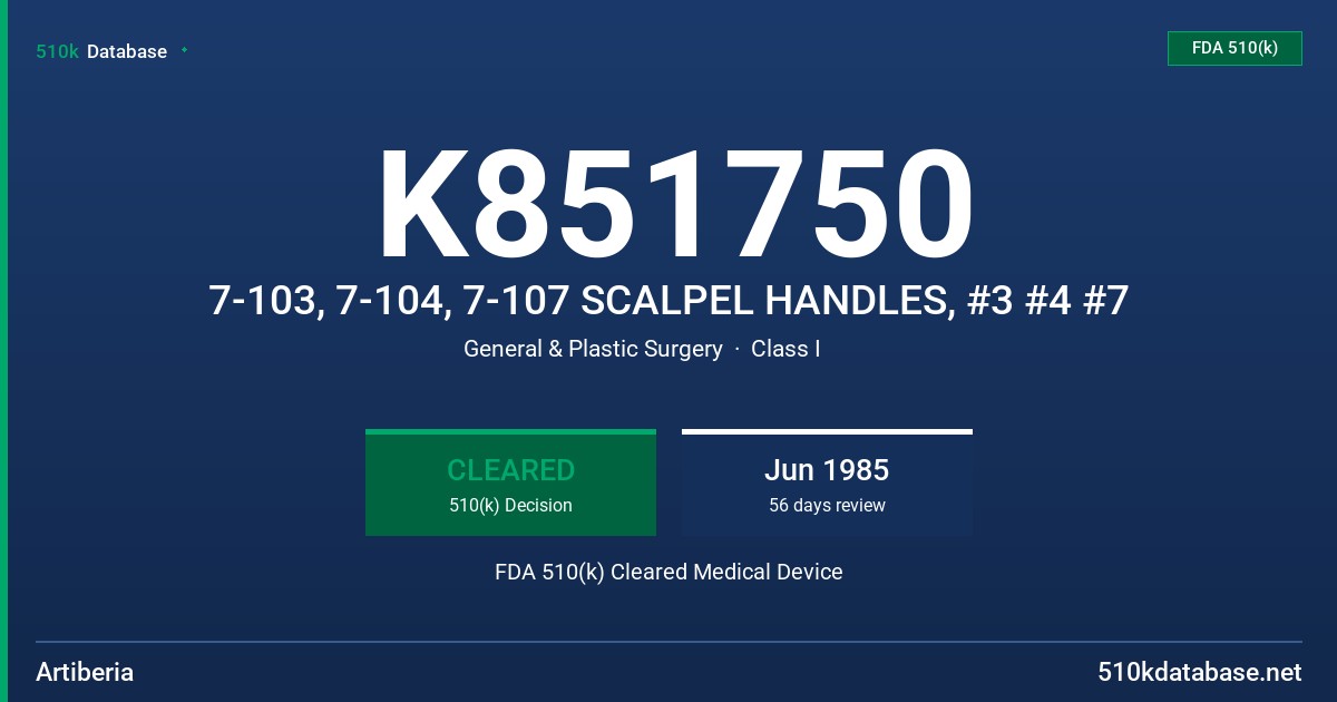 K851750 7-103, 7-104, 7-107 SCALPEL HANDLES, #3 #4 #7 FDA 510(k) Cleared Medical Device