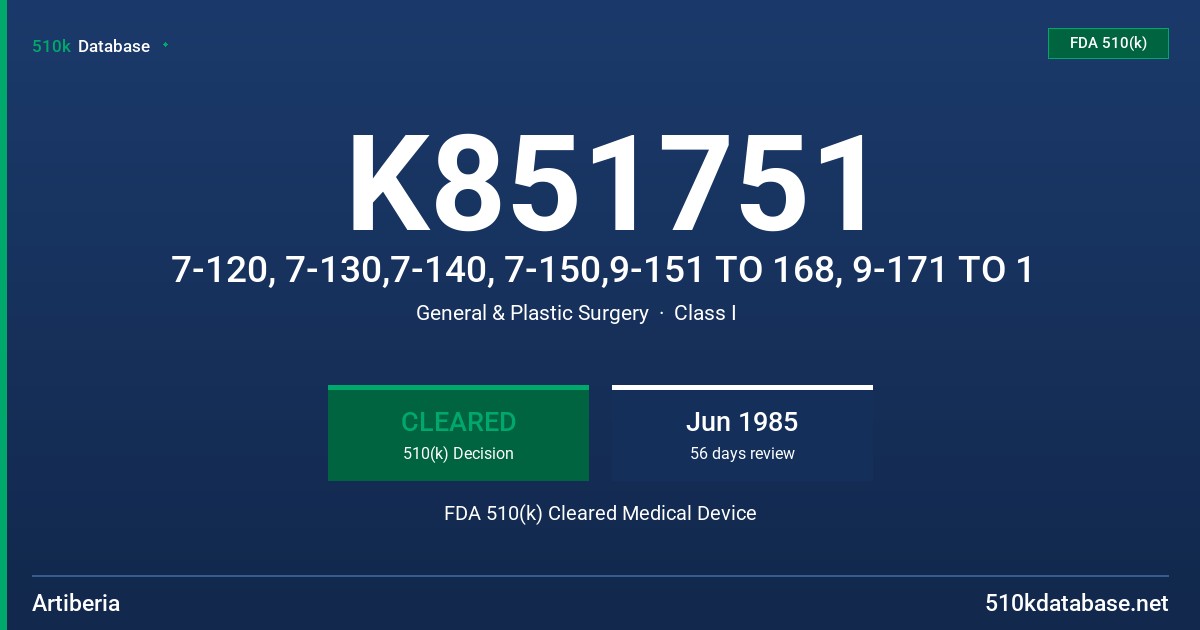 K851751 7-120, 7-130,7-140, 7-150,9-151 TO 168, 9-171 TO 1 FDA 510(k) Cleared Medical Device