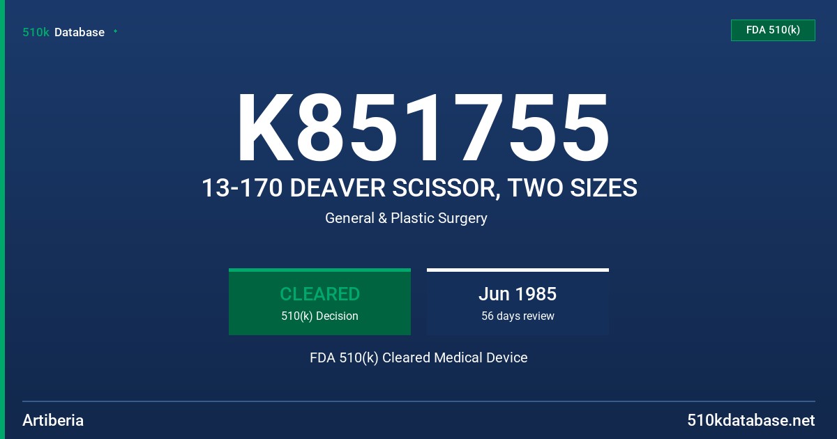 K851755 13-170 DEAVER SCISSOR, TWO SIZES FDA 510(k) Cleared Medical Device