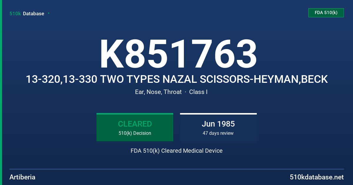K851763 13-320,13-330 TWO TYPES NAZAL SCISSORS-HEYMAN,BECK FDA 510(k) Cleared Medical Device