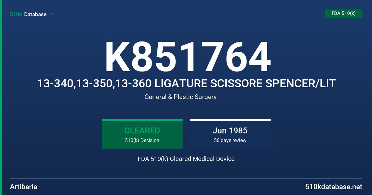 K851764 13-340,13-350,13-360 LIGATURE SCISSORE SPENCER/LIT FDA 510(k) Cleared Medical Device