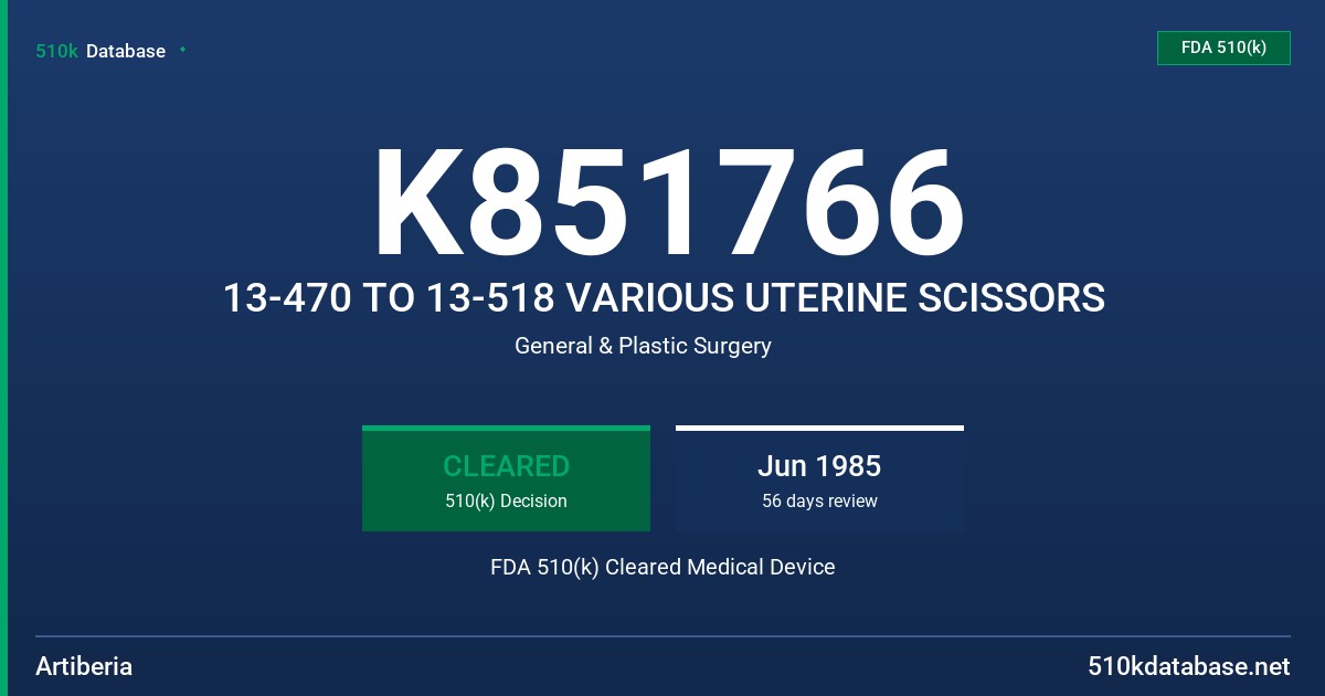 K851766 13-470 TO 13-518 VARIOUS UTERINE SCISSORS FDA 510(k) Cleared Medical Device