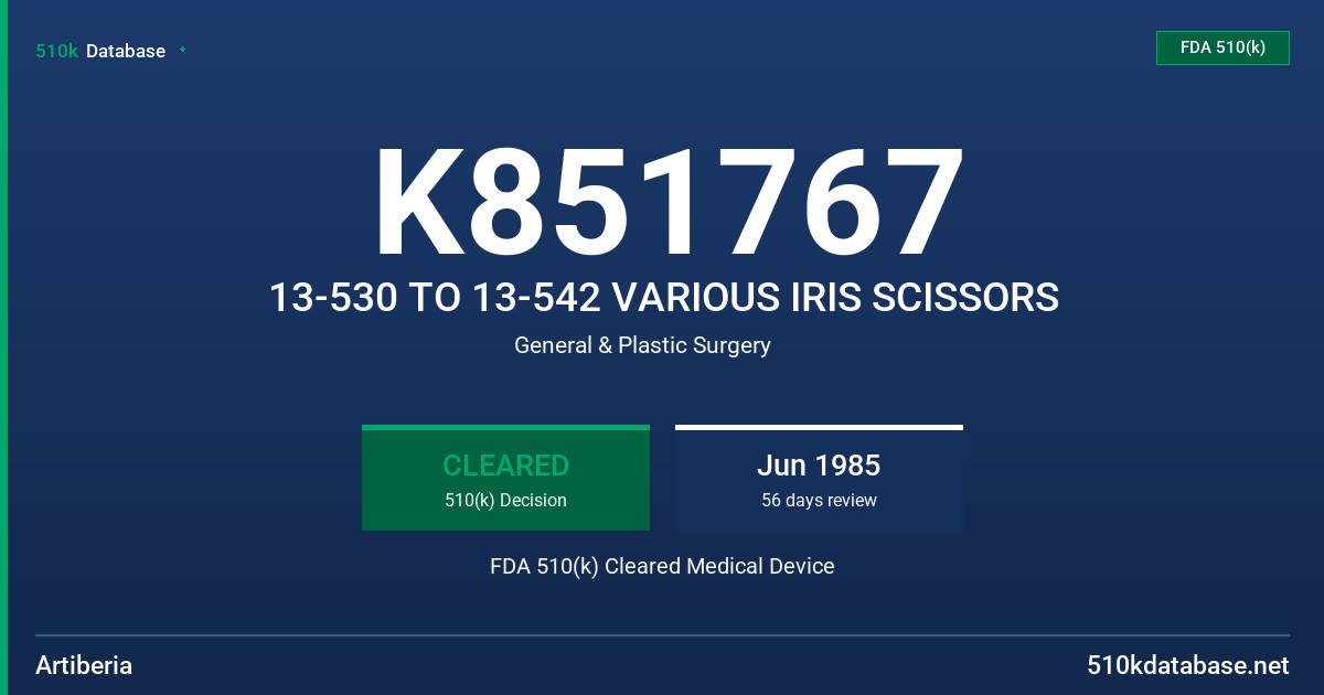 K851767 13-530 TO 13-542 VARIOUS IRIS SCISSORS FDA 510(k) Cleared Medical Device